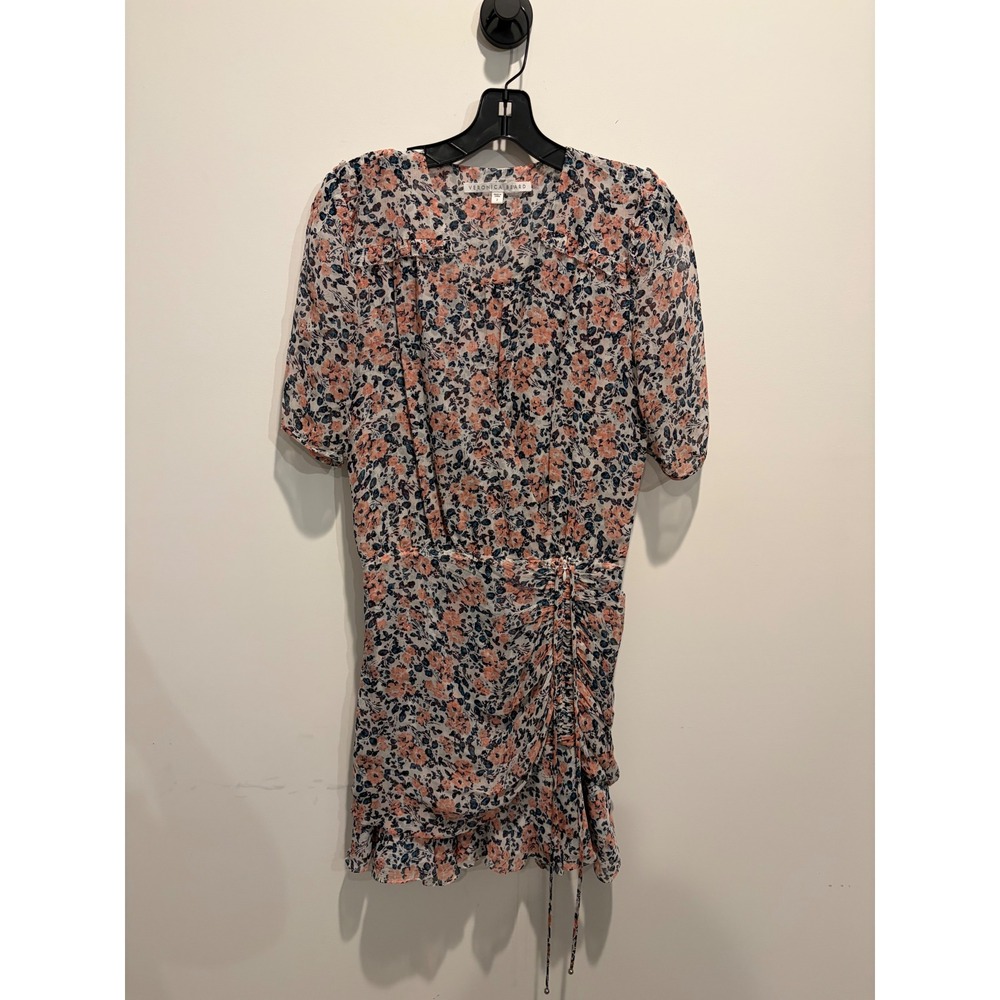 Veronica Beard Floral Silk Mini Dress Pink Blue Ruched Ruffle Size 2